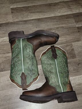 Woman's Brown and Green Western Work Boots